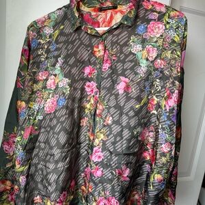Johnny Was Black and Pink Floral Blouse
